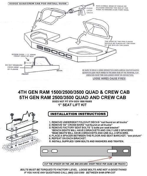 Under Seat 2016 Ram 1500 Subwoofer 2002-2018 Dodge Ram Quad/Crew